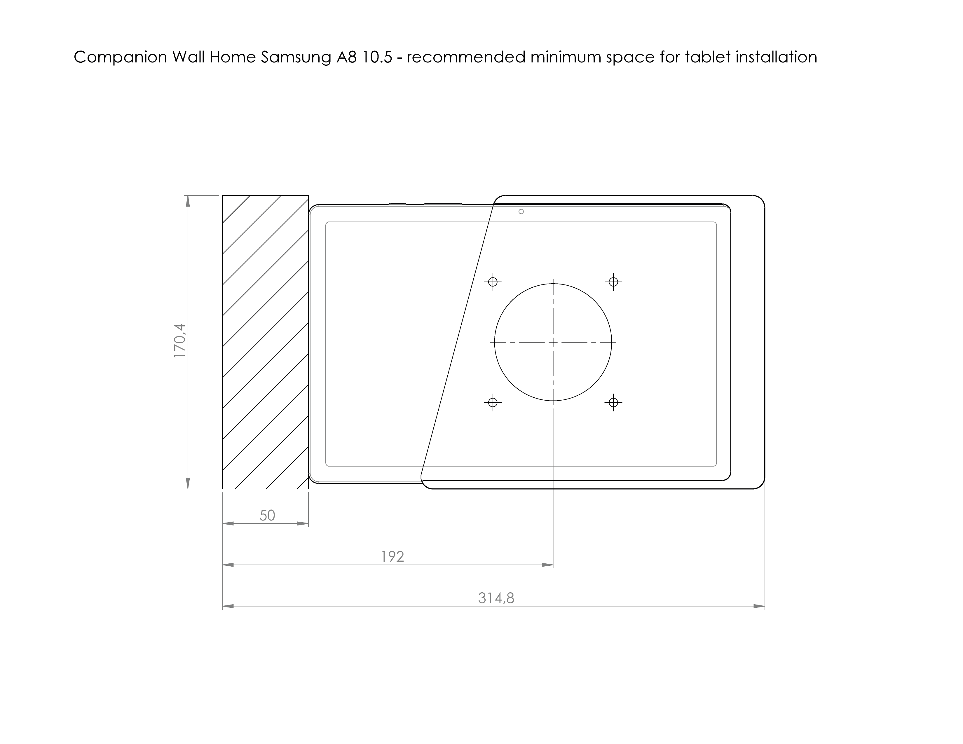 Companion Wall Home for Samsung Tab A 8 10.5" measurements
